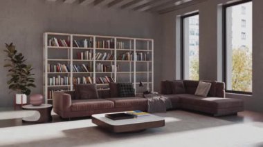 3d video rendering footage contemporary interior design of the living room. Stylish interior of the living room