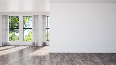 Büyük lüks, modern, parlak iç mekan. Oturma odası tasviri 3D canlandırma.