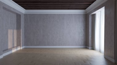 Büyük lüks, modern, parlak iç mekan. Oturma odası tasviri 3D canlandırma.