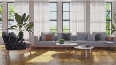 3d video rendering footage contemporary interior design of the living room. Stylish interior of the living room