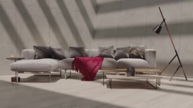 3d video rendering footage contemporary interior design of the living room. Stylish interior of the living room