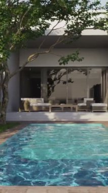 3D video görüntüsü, oturma odasının çağdaş iç tasarımı. Oturma odasının içi çok şık.