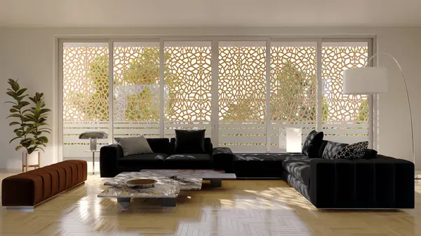Large Luxury Modern Bright Interiors Living Room Mockup Illustration Rendering Stock Image