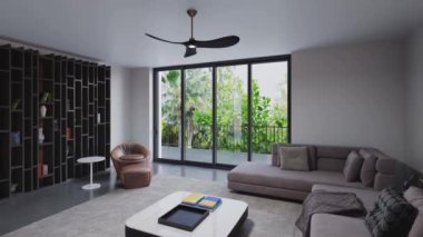 3d video rendering footage contemporary interior design of the living room. Stylish interior of the living room