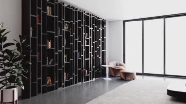 3d video rendering footage contemporary interior design of the living room. Stylish interior of the living room