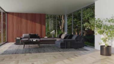 3d video rendering footage contemporary interior design of the living room. Stylish interior of the living room