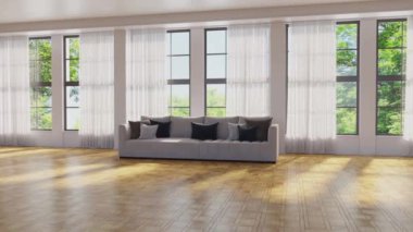 3d video rendering footage contemporary interior design of the living room. Stylish interior of the living room