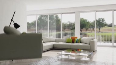 3d video rendering footage contemporary interior design of the living room. Stylish interior of the living room