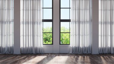 Büyük lüks, modern, parlak iç mekan. Oturma odası tasviri 3D canlandırma.