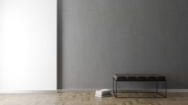 Büyük lüks, modern, parlak iç mekan. Oturma odası tasviri 3D canlandırma.