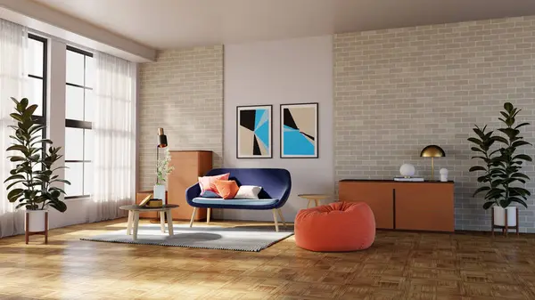 Large Luxury Modern Bright Interiors Living Room Mockup Illustration Rendering Royalty Free Stock Photos