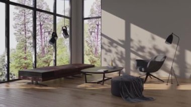 3d video rendering footage contemporary interior design of the living room. Stylish interior of the living room