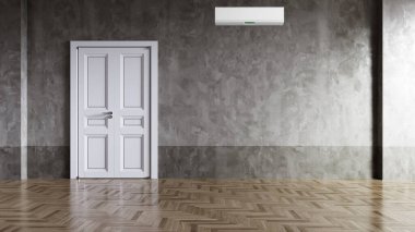 Büyük lüks, modern, aydınlık bir oturma odası. Klima modelleme çizimi 3D.