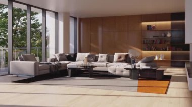 3D video görüntüleme modern modern tasarım. Şık iç mekan Oturma odası, Hayal kurma