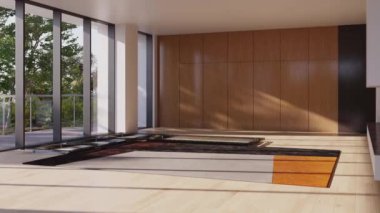 3D video görüntüleme modern modern tasarım. Şık iç mekan Oturma odası, Hayal kurma