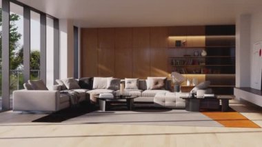 3D video görüntüleme modern modern tasarım. Şık iç mekan Oturma odası, Hayal kurma