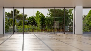 Büyük lüks, modern, parlak iç mekan. Oturma odası tasviri 3D canlandırma.