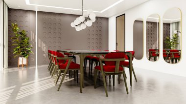 Büyük lüks, modern, parlak iç mekan. Oturma odası tasviri 3D canlandırma.