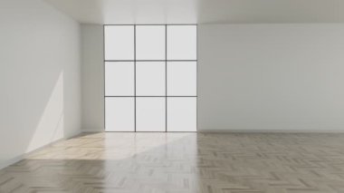 3D video görüntüsü, oturma odasının çağdaş iç tasarımı. Oturma odasının içi çok şık.