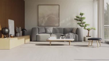 3d video rendering footage contemporary interior design of the living room. Stylish interior of the living room