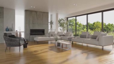 3d video rendering footage contemporary interior design of the living room. Stylish interior of the living room
