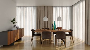 Büyük lüks, modern, parlak iç mekan. Oturma odası tasviri 3D canlandırma.