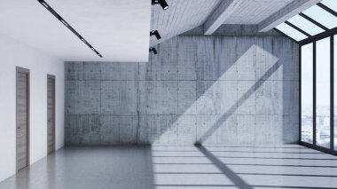 Büyük lüks, modern, parlak iç mekan. Oturma odası tasviri 3D canlandırma.
