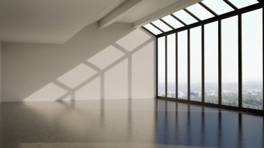 Büyük lüks, modern, parlak iç mekan. Oturma odası tasviri 3D canlandırma.