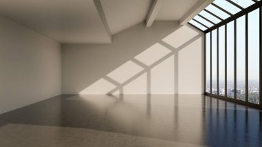 Büyük lüks, modern, parlak iç mekan. Oturma odası tasviri 3D canlandırma.