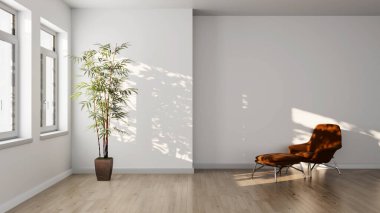 Büyük lüks, modern, parlak iç mekan. Oturma odası tasviri 3D canlandırma.