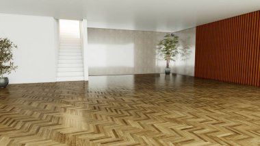 Büyük lüks, modern, parlak iç mekan. Oturma odası tasviri 3D canlandırma.