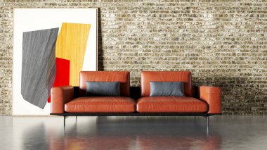 Büyük lüks, modern, parlak iç mekan. Oturma odası tasviri 3D canlandırma.