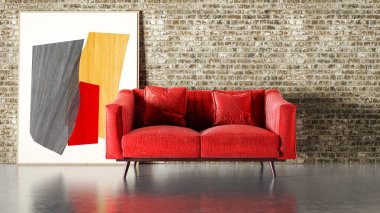 Büyük lüks, modern, parlak iç mekan. Oturma odası tasviri 3D canlandırma.