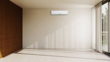 Büyük lüks, modern, aydınlık bir oturma odası. Klima modelleme çizimi 3D.