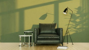 Büyük lüks, modern, parlak iç mekan. Oturma odası tasviri 3D canlandırma.