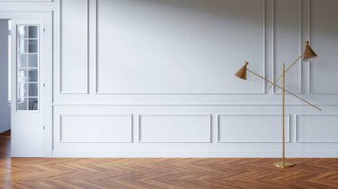 Büyük lüks, modern, parlak iç mekan. Oturma odası tasviri 3D canlandırma.