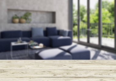 Büyük lüks, modern, parlak iç mekan. Oturma odası tasviri 3D canlandırma.