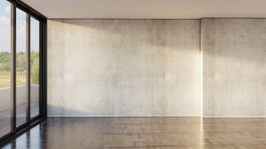 Büyük lüks, modern, parlak iç mekan. Oturma odası tasviri 3D canlandırma.