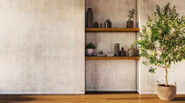 Büyük lüks, modern, parlak iç mekan. Oturma odası tasviri 3D canlandırma.