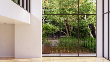 Büyük lüks, modern, parlak iç mekan. Oturma odası tasviri 3D canlandırma.