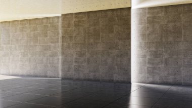 Büyük lüks, modern, parlak iç mekan. Oturma odası tasviri 3D canlandırma.