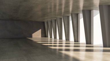 Büyük lüks, modern, parlak iç mekan. Oturma odası tasviri 3D canlandırma.