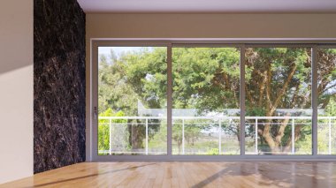 Büyük lüks, modern, parlak iç mekan. Oturma odası tasviri 3D canlandırma.