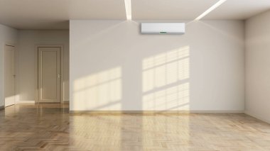 Büyük lüks, modern, aydınlık bir oturma odası. Klima modelleme çizimi 3D.