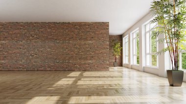 Büyük lüks, modern, parlak iç mekan. Oturma odası tasviri 3D canlandırma.