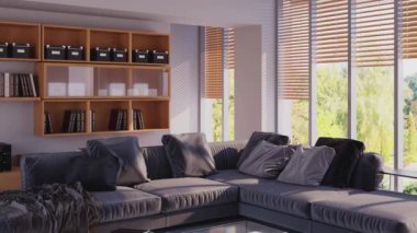 3D video görüntüleme modern modern tasarım. Evin içinde şık bir video klibi var.