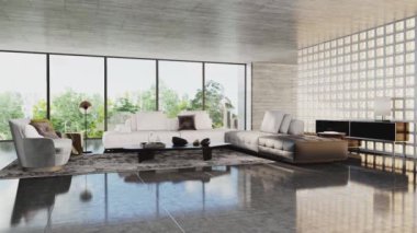 3D video görüntüleme modern modern tasarım. Evin içinde şık bir video klibi var.