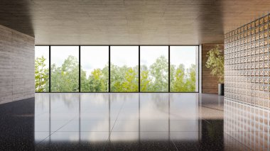 Büyük lüks, modern, parlak iç mekan. Oturma odası tasviri 3D canlandırma.