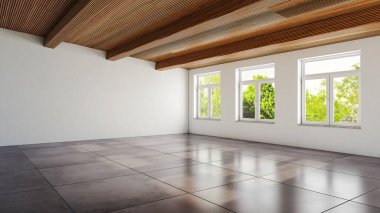 Büyük lüks, modern, parlak iç mekan. Oturma odası tasviri 3D canlandırma.