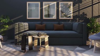 3D video görüntüleme modern modern tasarım. Evin içinde şık bir video klibi var.